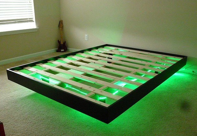 Wood pallet bed frame with lights