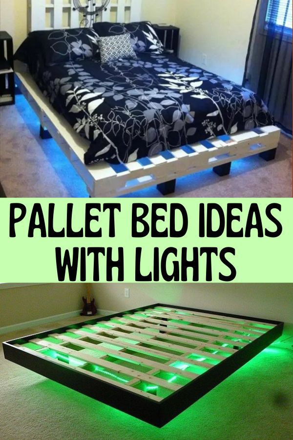 Wood pallet bed frame with lights