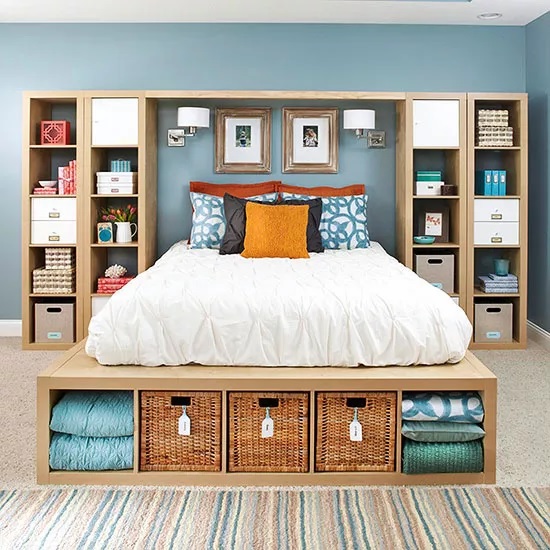 wooden bed design with storage