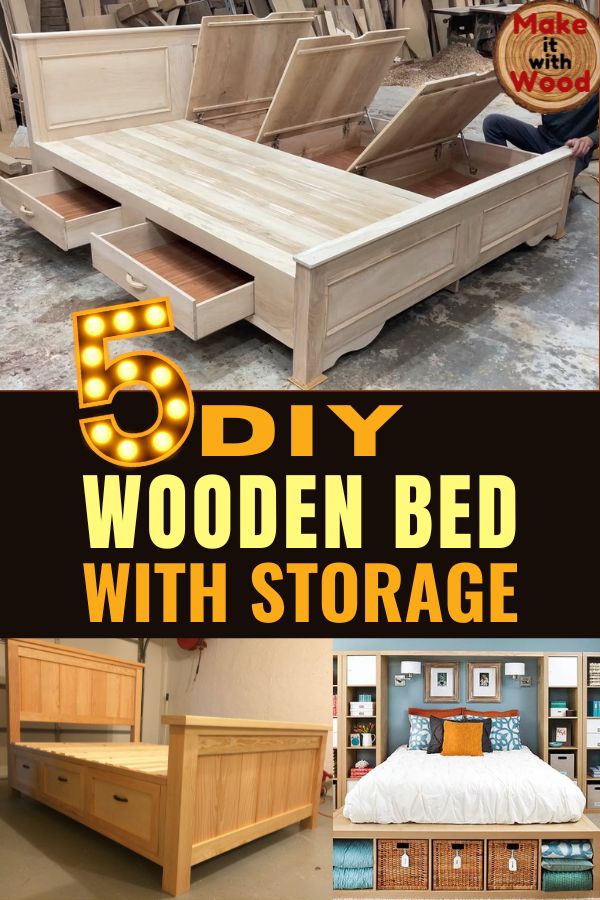 wooden bed design with storage