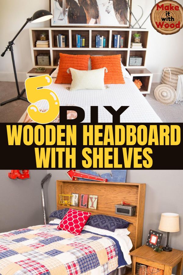 DIY wooden headboard with shelves