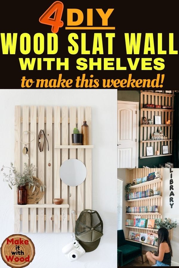 DIY wood slat wall with shelves
